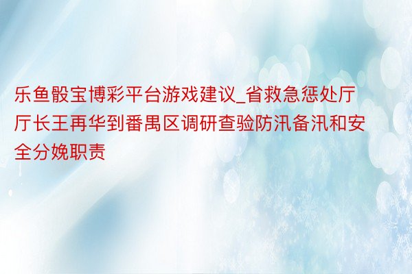 乐鱼骰宝博彩平台游戏建议_省救急惩处厅厅长王再华到番禺区调研查验防汛备汛和安全分娩职责